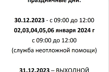 Расписание работы поликлиники в новогодние праздники